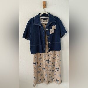 Vintage Women Denim Jacket with Floral Dress Set